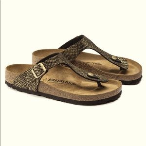 Birkenstock Gizeh Shiny Python Black Gold Thong Sandals